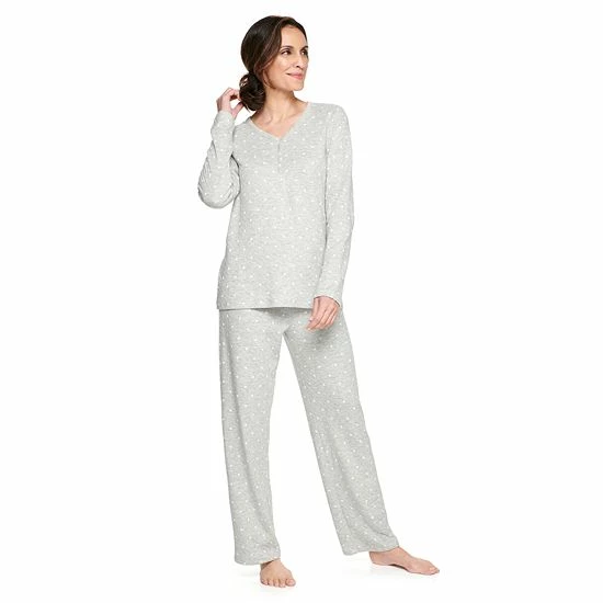 Petite Croft & Barrow® Textured Knit Henley Long Sleeve Pajama Top & Pajama Pants Set Navy Stars - Image 11