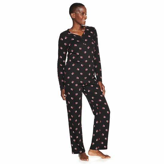 Petite Croft & Barrow® Textured Knit Henley Long Sleeve Pajama Top & Pajama Pants Set Navy Stars - Image 13