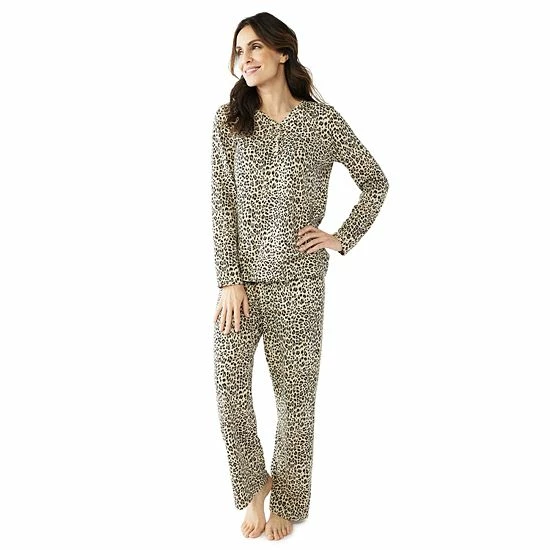 Petite Croft & Barrow® Textured Knit Henley Long Sleeve Pajama Top & Pajama Pants Set Navy Stars - Image 14