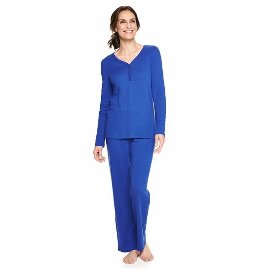 Petite Croft & Barrow® Textured Knit Henley Long Sleeve Pajama Top & Pajama Pants Set Navy Stars - Image 15