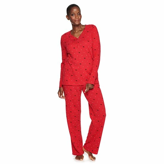 Petite Croft & Barrow® Textured Knit Henley Long Sleeve Pajama Top & Pajama Pants Set Navy Stars - Image 16