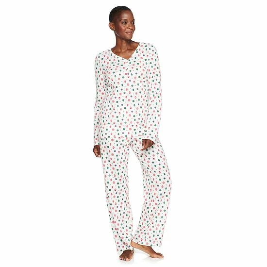 Petite Croft & Barrow® Textured Knit Henley Long Sleeve Pajama Top & Pajama Pants Set Navy Stars - Image 17