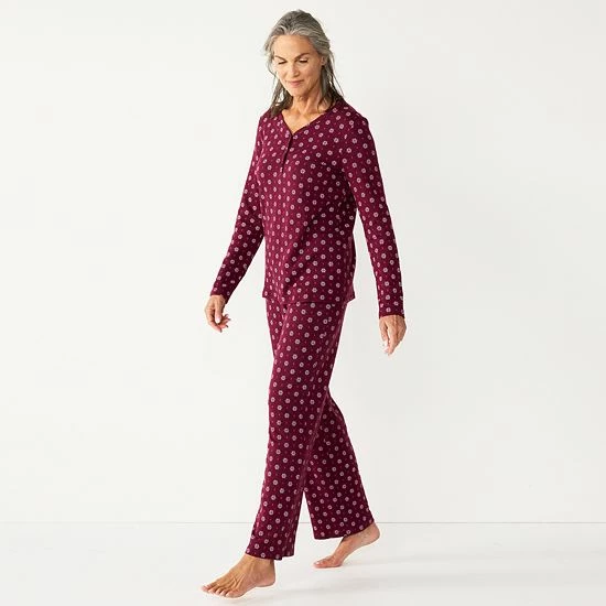 Petite Croft & Barrow® Textured Knit Henley Long Sleeve Pajama Top & Pajama Pants Set Navy Stars - Image 18