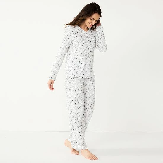 Petite Croft & Barrow® Textured Knit Henley Long Sleeve Pajama Top & Pajama Pants Set Navy Stars - Image 19