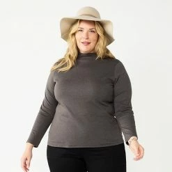 Plus Size Croft & Barrow® Long Sleeve Mockneck Top Dark Pink Micro Floral