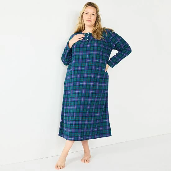 Plus Size Croft & Barrow® Flannel Long Nightgown Green Blue Plaid