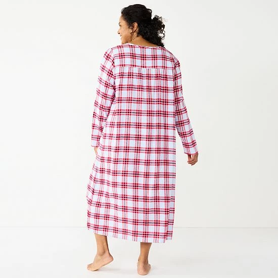 Plus Size Croft & Barrow® Flannel Long Nightgown Green Blue Plaid - Image 2