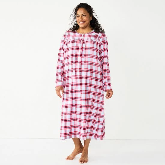 Plus Size Croft & Barrow® Flannel Long Nightgown Green Blue Plaid - Image 3