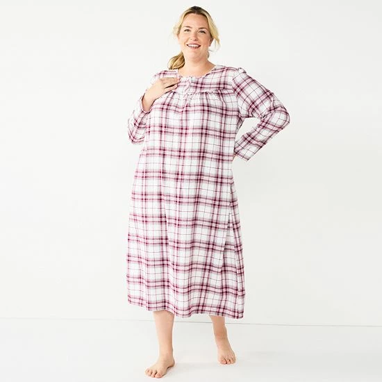 Plus Size Croft & Barrow® Flannel Long Nightgown Green Blue Plaid - Image 5