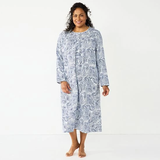 Plus Size Croft & Barrow® Flannel Long Nightgown Green Blue Plaid - Image 7