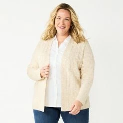 Plus Size Croft & Barrow® Extra Cozy Cable Cardigan Gray Fairisle