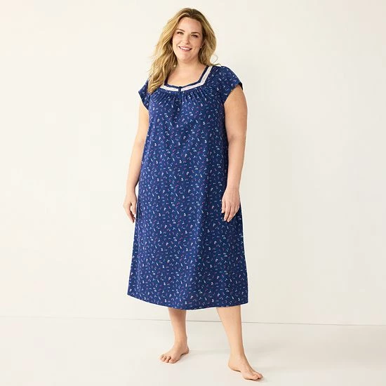 Plus Size Croft & Barrow® Short Sleeve Long Nightgown White Floral - Image 6