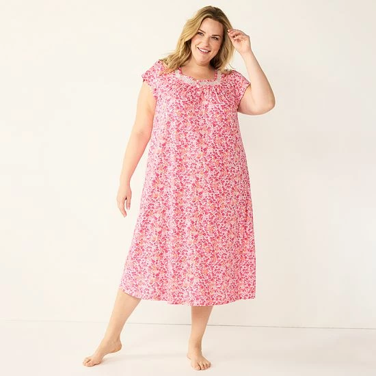 Plus Size Croft & Barrow® Short Sleeve Long Nightgown White Floral - Image 7