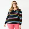 Plus Size Croft & Barrow® Extra Soft V-Neck Sweater Navy Multi Stripe
