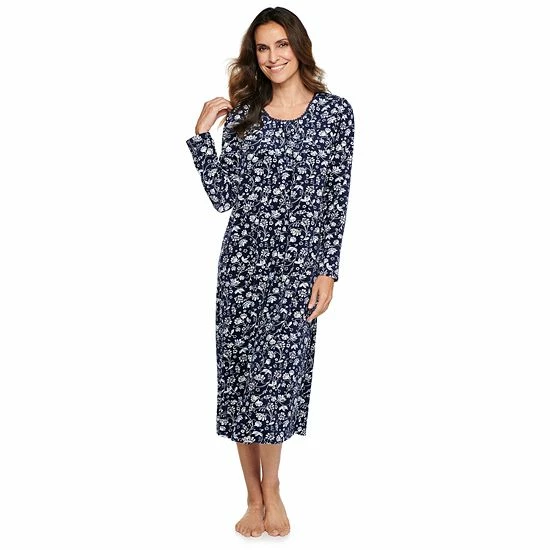 Women's Croft & Barrow® Long Sleeve Velour Nightgown Navy Floral - Image 5