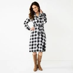 Women's Croft & Barrow® Knot-Waist Shirt Dress Red Plaid