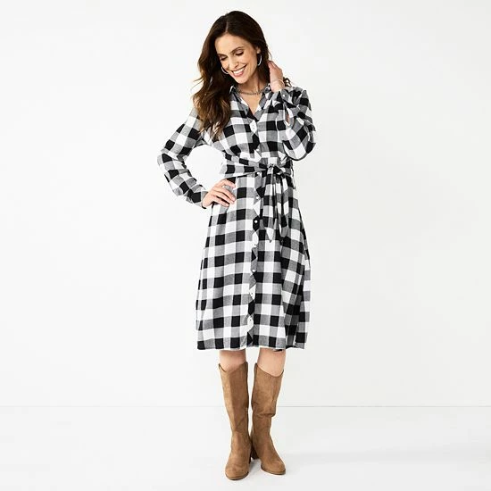 Women's Croft & Barrow® Knot-Waist Shirt Dress Red Plaid