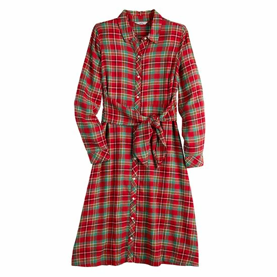 Women's Croft & Barrow® Knot-Waist Shirt Dress Red Plaid - Image 3