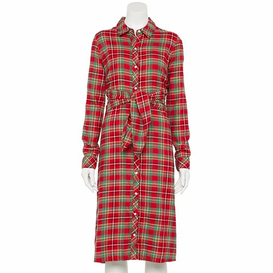 Women's Croft & Barrow® Knot-Waist Shirt Dress Red Plaid - Image 4