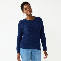 Petite Croft & Barrow® Crewneck Cable Sweater Navy Nep