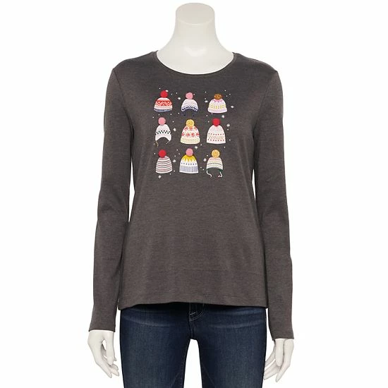 Women's Croft & Barrow® Holiday Long Sleeve Graphic Tee Snow Trees - Image 4