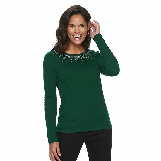 Women's Croft & Barrow® Holiday Long Sleeve Graphic Tee Snow Trees - Image 5