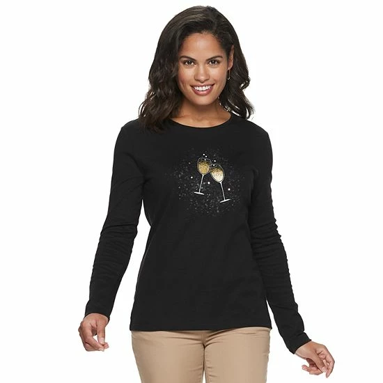 Women's Croft & Barrow® Holiday Long Sleeve Graphic Tee Snow Trees - Image 7