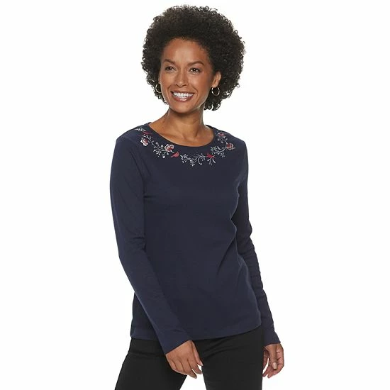 Women's Croft & Barrow® Holiday Long Sleeve Graphic Tee Snow Trees - Image 8