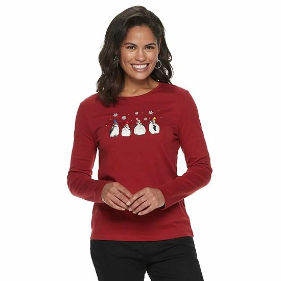 Women's Croft & Barrow® Holiday Long Sleeve Graphic Tee Snow Trees - Image 9
