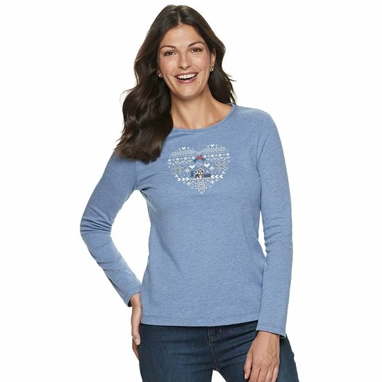 Women's Croft & Barrow® Holiday Long Sleeve Graphic Tee Snow Trees - Image 10