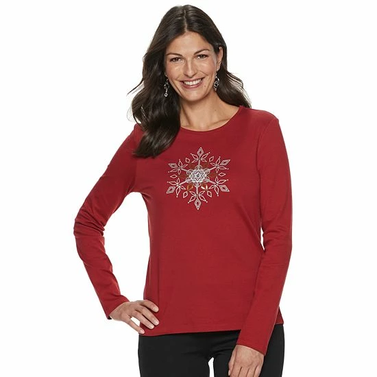 Women's Croft & Barrow® Holiday Long Sleeve Graphic Tee Snow Trees - Image 11