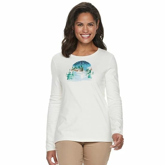 Women's Croft & Barrow® Holiday Long Sleeve Graphic Tee Snow Trees - Image 12