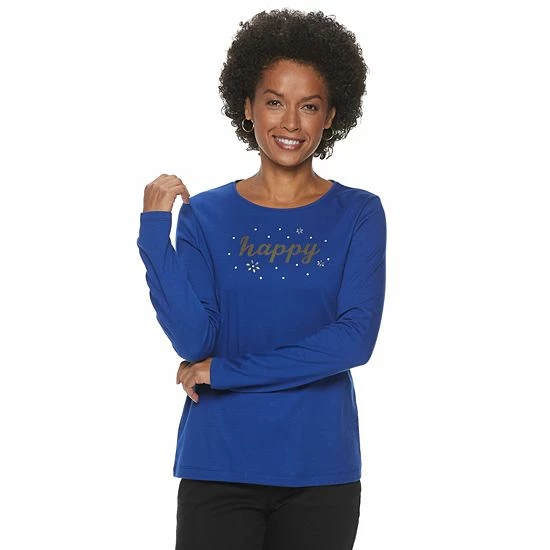 Women's Croft & Barrow® Holiday Long Sleeve Graphic Tee Snow Trees - Image 14