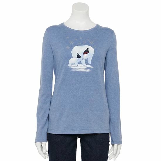 Women's Croft & Barrow® Holiday Long Sleeve Graphic Tee Snow Trees - Image 15