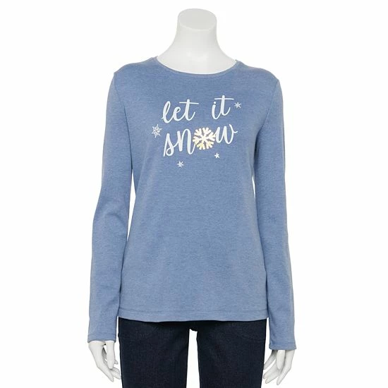 Women's Croft & Barrow® Holiday Long Sleeve Graphic Tee Snow Trees - Image 16