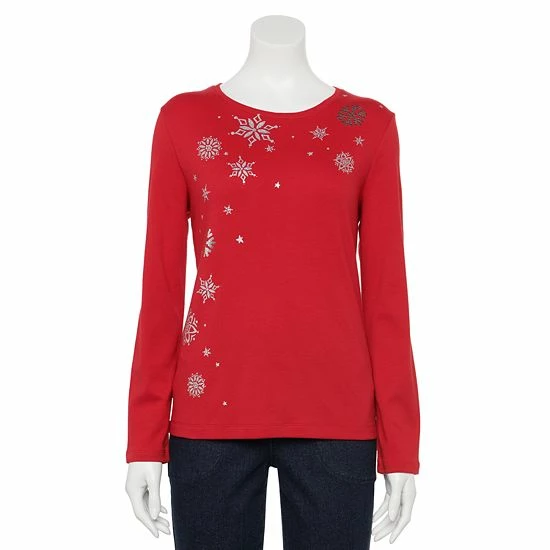 Women's Croft & Barrow® Holiday Long Sleeve Graphic Tee Snow Trees - Image 17