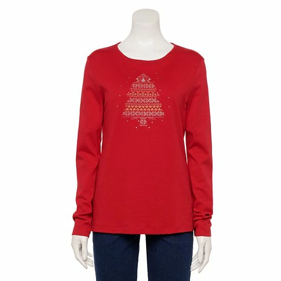 Women's Croft & Barrow® Holiday Long Sleeve Graphic Tee Snow Trees - Image 18