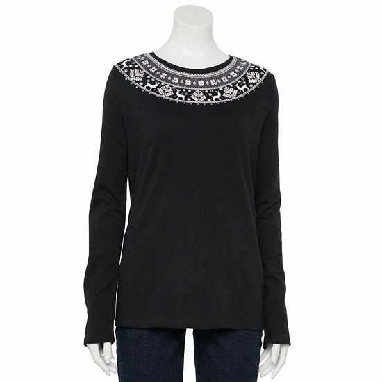 Women's Croft & Barrow® Holiday Long Sleeve Graphic Tee Snow Trees - Image 19