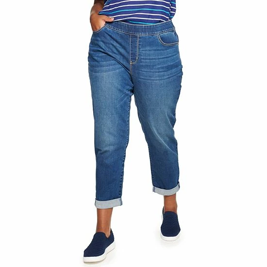 Plus Size Croft & Barrow® Pull-On Girlfriend Jeans Mineral Black