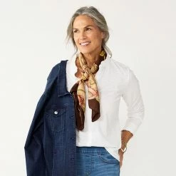 Women's Croft & Barrow® Ruffled Button Down Top Blue Bell