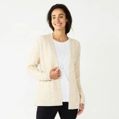 Petite Croft & Barrow® Extra Cozy Cable Cardigan Charcoal Heather