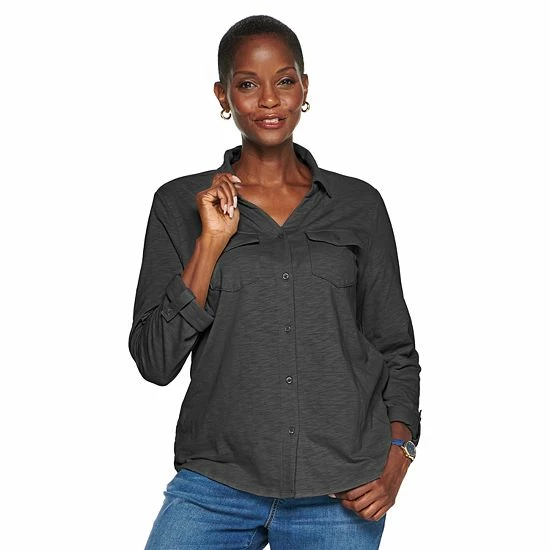 Women's Croft & Barrow® Soft Roll-Tab Shirt Watermelon Soda - Image 3